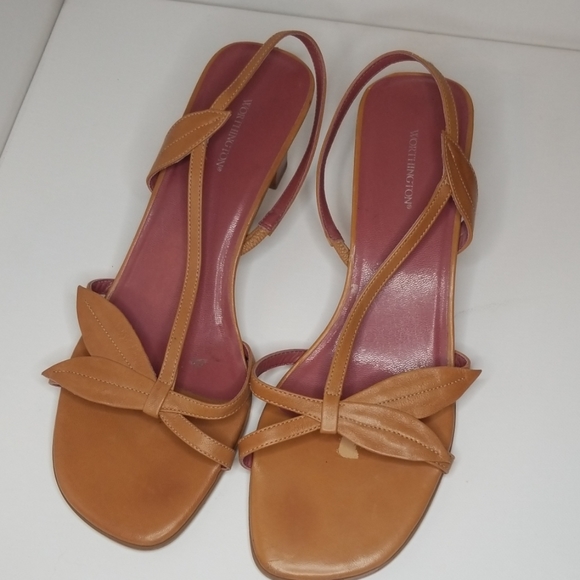 Worthington Shoes - Wothington tan strappy sandals kitten heel